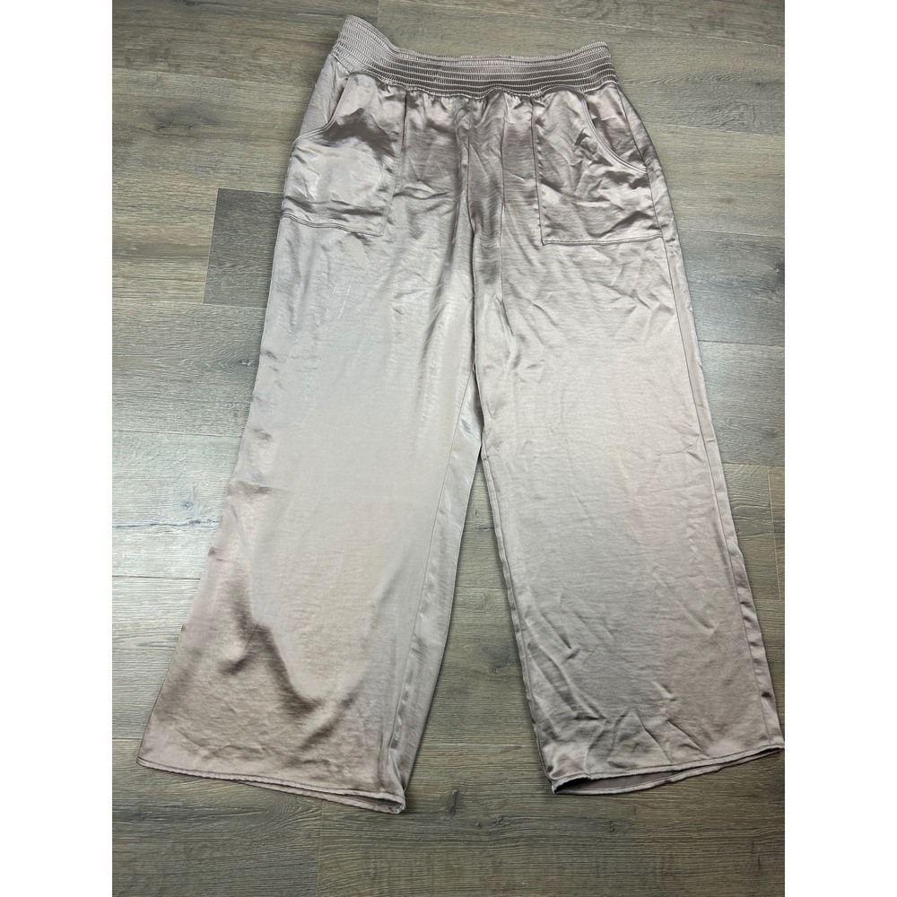 Simply Vera Vera Wang Taupe Satin Wide Leg Smocked Waist Pants XXL